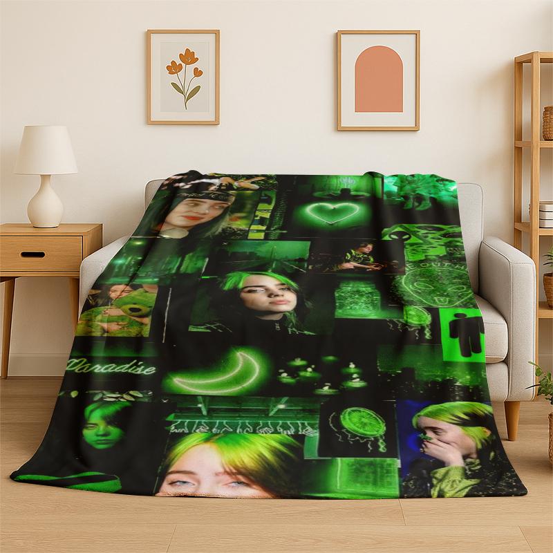 

3D Billie Eilish Singer Star Flannel Blanket Soft Warm Throw Blanket for Bedroom Living Room Bed Travel Camping Picnic Gift 75x90cm