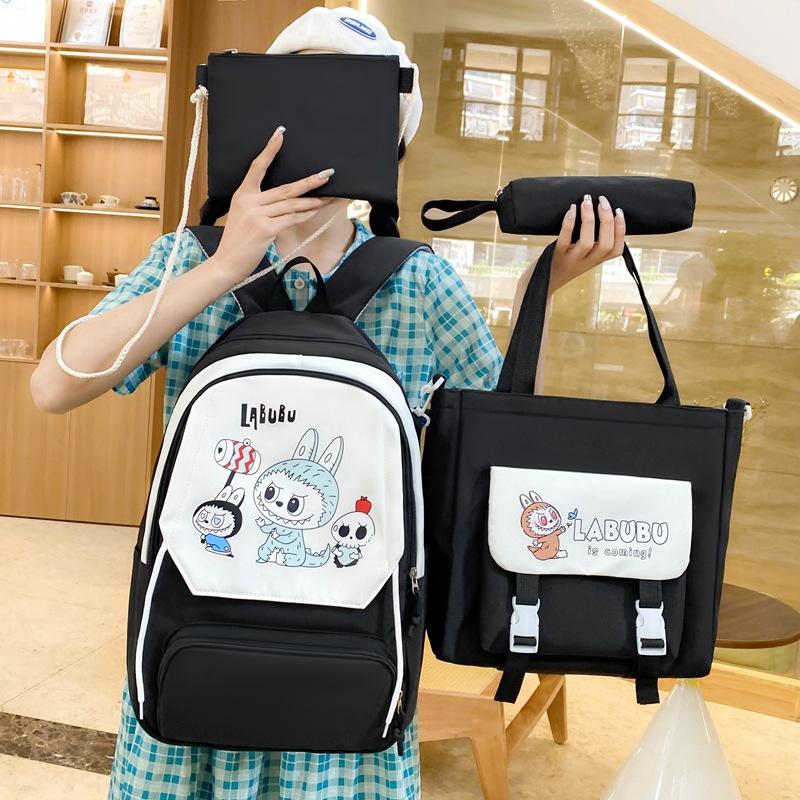 4-teilige Sets LABUBU Schulrucksack Niedlicher Cartoon Große Kapazität Schüler Klassentasche Junior High School Schüler Schultasche Rucksack mit hohem Wert CLE