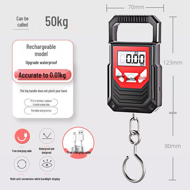 

Перезаряджувані міні ручні електронні ваги - Вантажопідйомність 50 кг, Висока точність