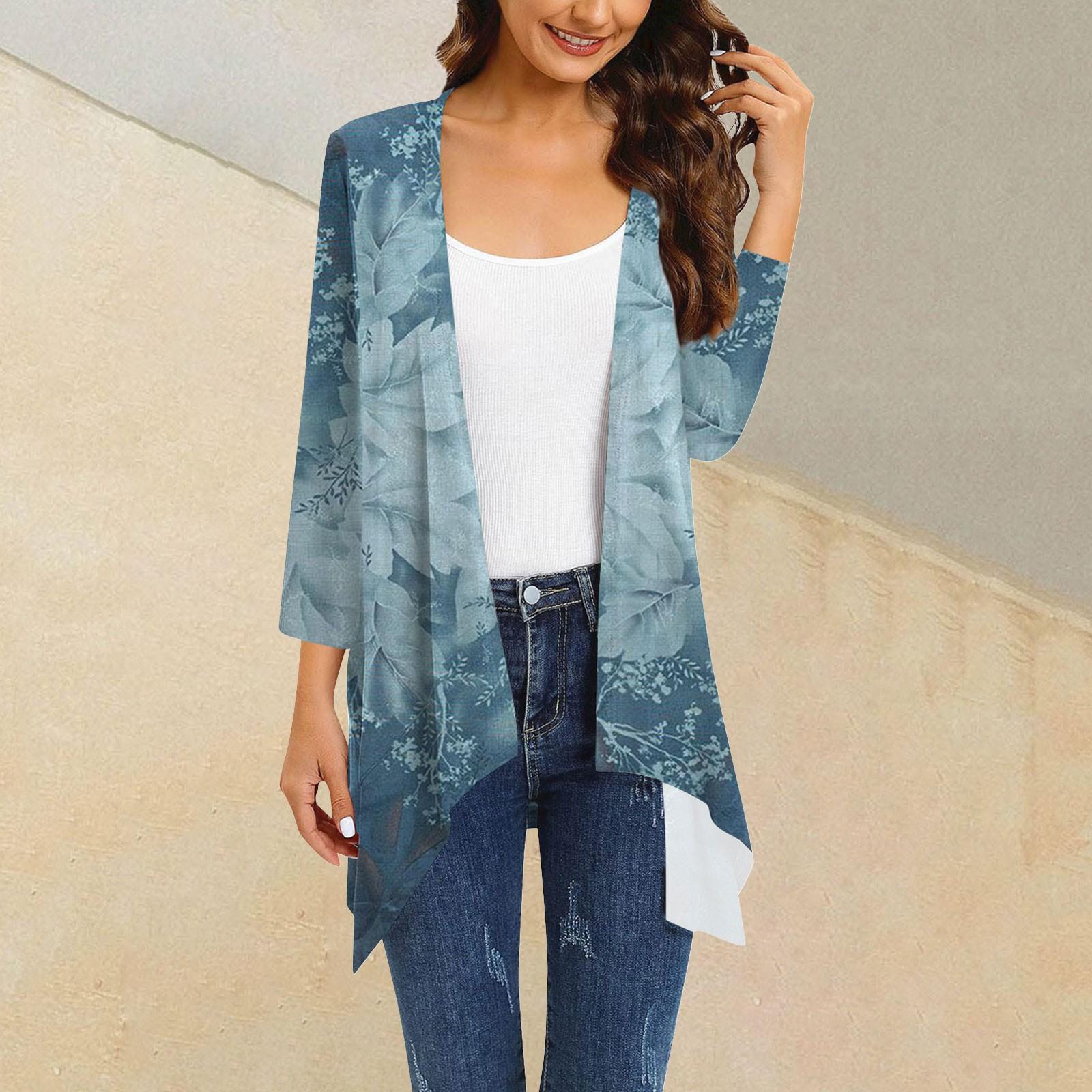 

Женский кардиган неправильной формы с принтом, рукавами три четверти и карманной курткой L