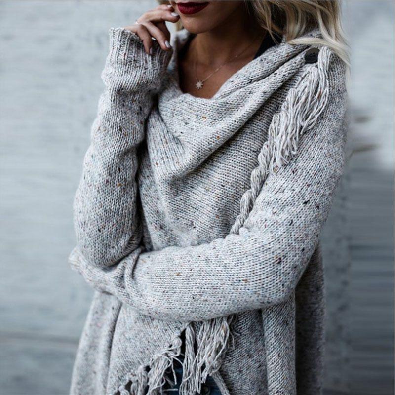 Exquisite Women Tassel Irregular Cardigan Knitted Sweater Poncho Shawl Coat Jacket Outwear For Effortless Style