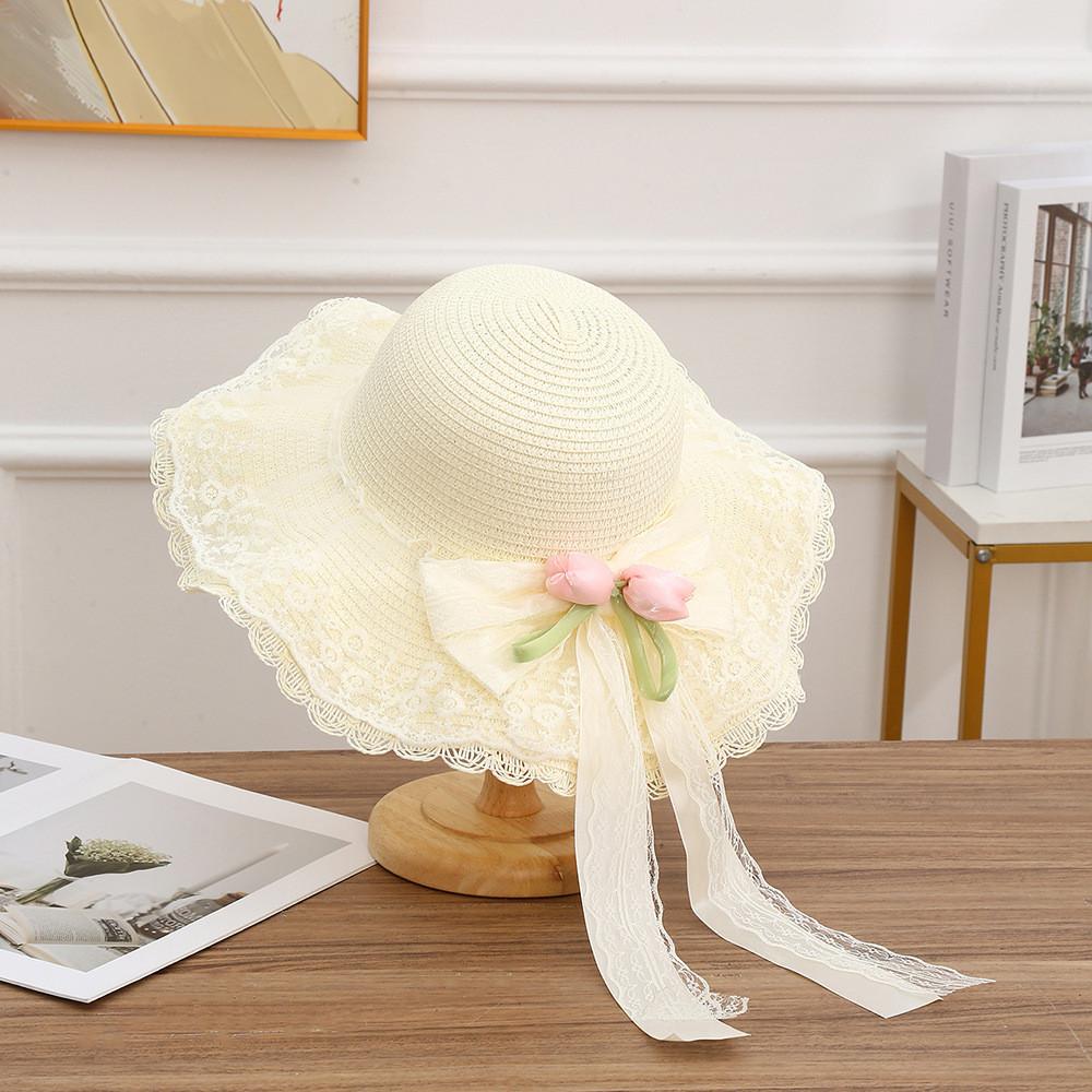 Korean Style Sun Hat With Bow Tie And Flowy Ribbon For Face Sunshade And Casual Wear