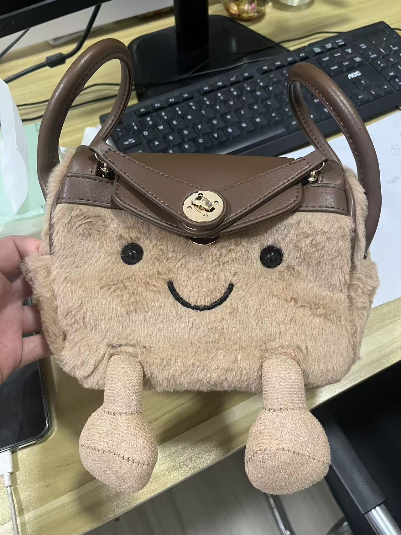 Market-6 Pluizige Elf Kussen Tas Enkele Schouder Crossbody Dames Tas Schattig Cartoon Poppen Ontwerp Herfst Winter Nieuwe Stijl Wit Tyra gray