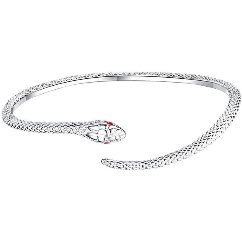 2024 Red Snake Minimalist Adjustable Silver Bangle with Red-Eyed Spirit Design
