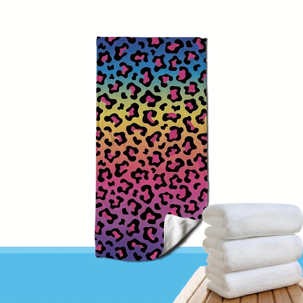 1pc Quick-Dry Microfiber Beach Towel - Lightweight & Highly Absorbent with Bold Leopard Print in Pink, Purple, Blue, Green