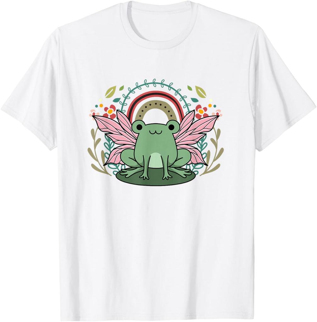 Frog Rainbow Cottagecore Aesthetic Graphic Tee Soft Casual Unisex T-Shirt
