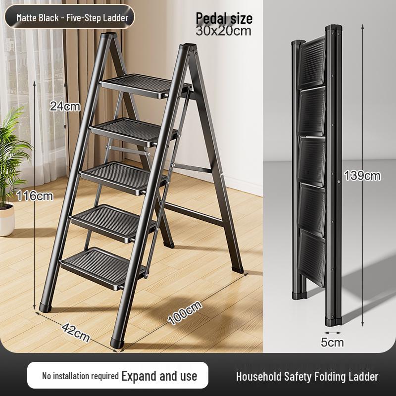 Household Folding A-Frame Ladder: Thickened 3-4 Step Indoor Stool with Widened Steps