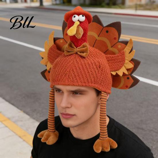 Thanksgiving Theme Celebration Headwear Funny Turkey Hat for Adults, Costume Accessory, Novelty Soft Creative Role Play Knitted Women, Men,