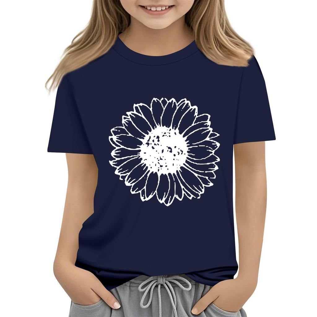 Summer Kids Round Neck Top Sunflower Short Sleeve T-shirt Top