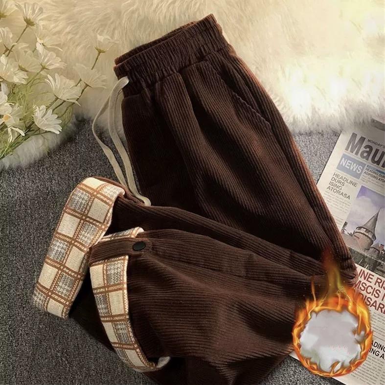 Spring Winter Corduroy Trousers Women's Retro Corduroy Casual Pants Harajuku Wide Leg Pants Street Jogging Pants Straight High Waist Pants