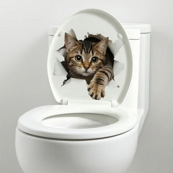 Easy Apply Toilet Seat Stickers 3D Realistic Cat Sticker, Waterproof PVC Lid Decal, Removable Cute Bathroom Decor for Home Self-adhesive Kitten
