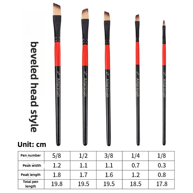 5pcs Wooden Short rod nylon hair oil brush flat head children's painting watercolor pen round head acrylic paint oil brush set