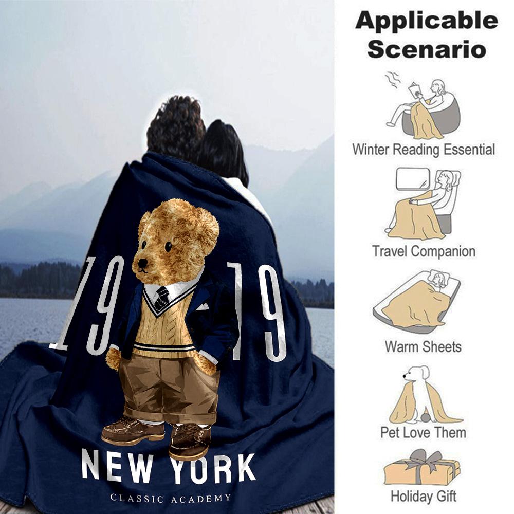 New York Classic Academy Flannel Blanket Super Soft Warm Cozy Blanket for Sofa Bed Office Travel All‑Season Home Decor Gift