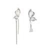 Silver Needle Diamond Asymmetrical Butterfly Tassel Earrings Korean Niche Temperament Earrings Exquisite Design Earrings Women