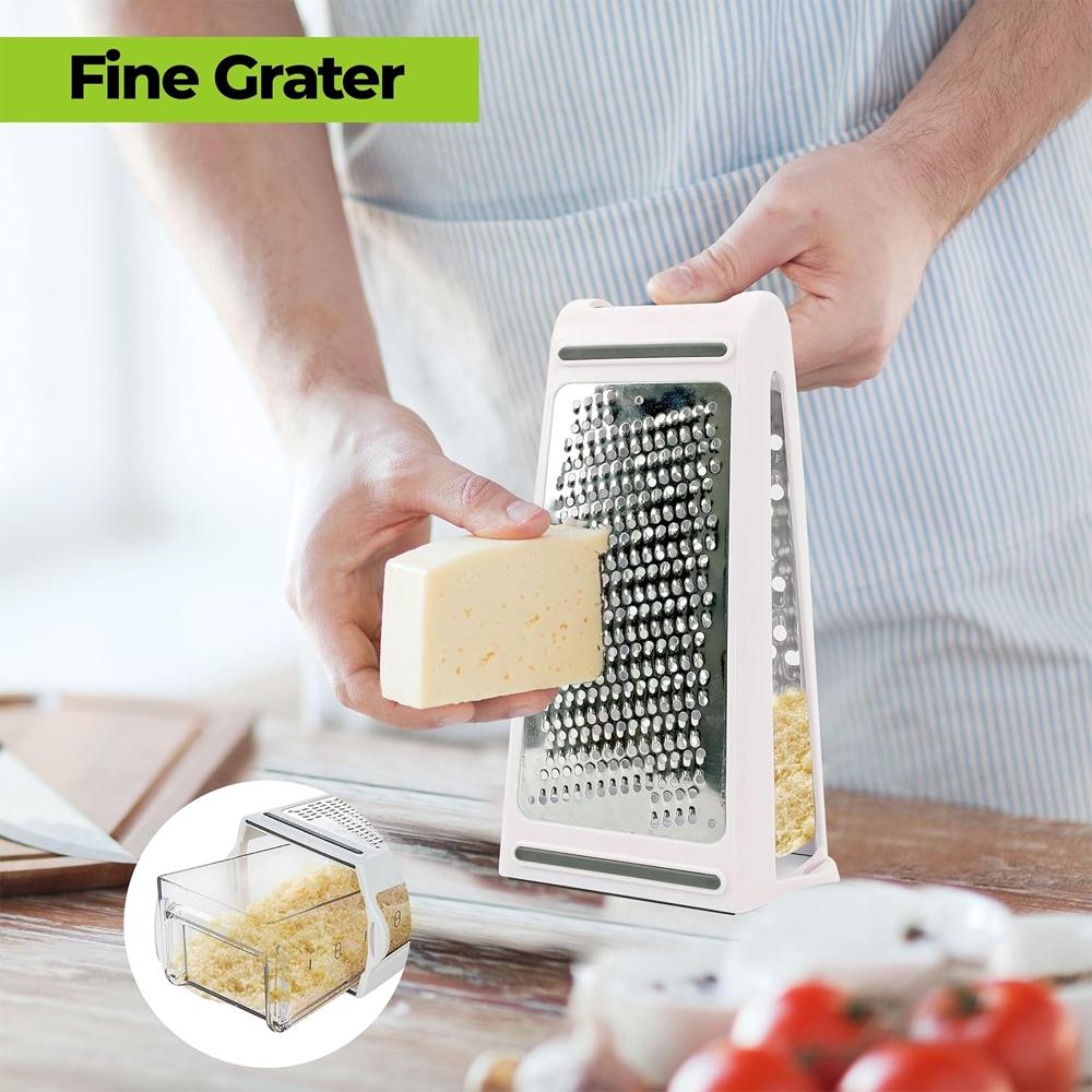 Cheese Grater with Container for Kitchen Vegetable Stainless Steel Grater with Handle Cheese Grater Box NonSlip Base Accessories