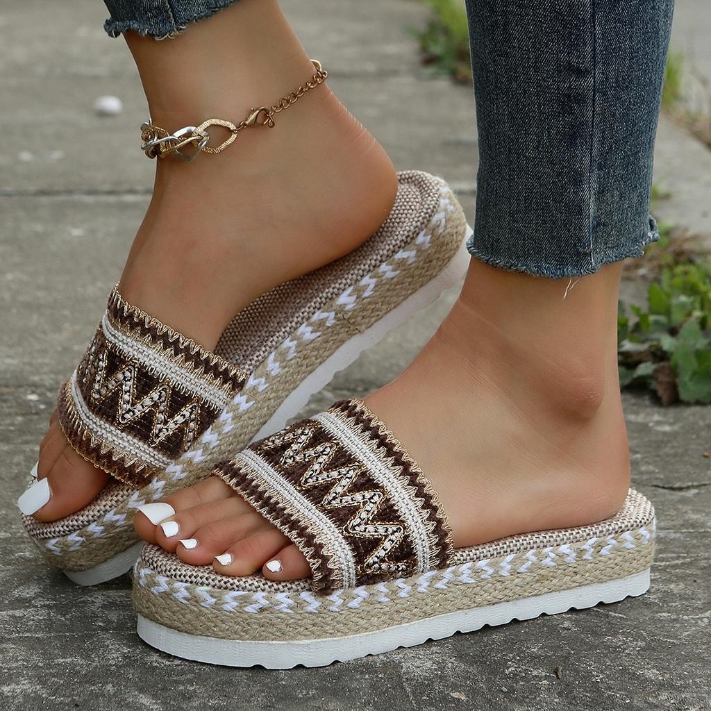 Ladies' Wedge Heel Sandals, Thick-soled Shoes Made of Woven Hemp Rope, and Comfortable Sponge Slippers