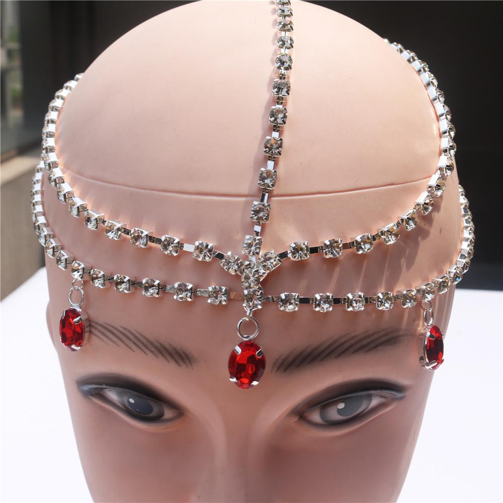European and American Multi-Layer Forehead Lace Ethnic Water Drop Pendant Party Rhinestone Hair Chain Accessories Wholesale