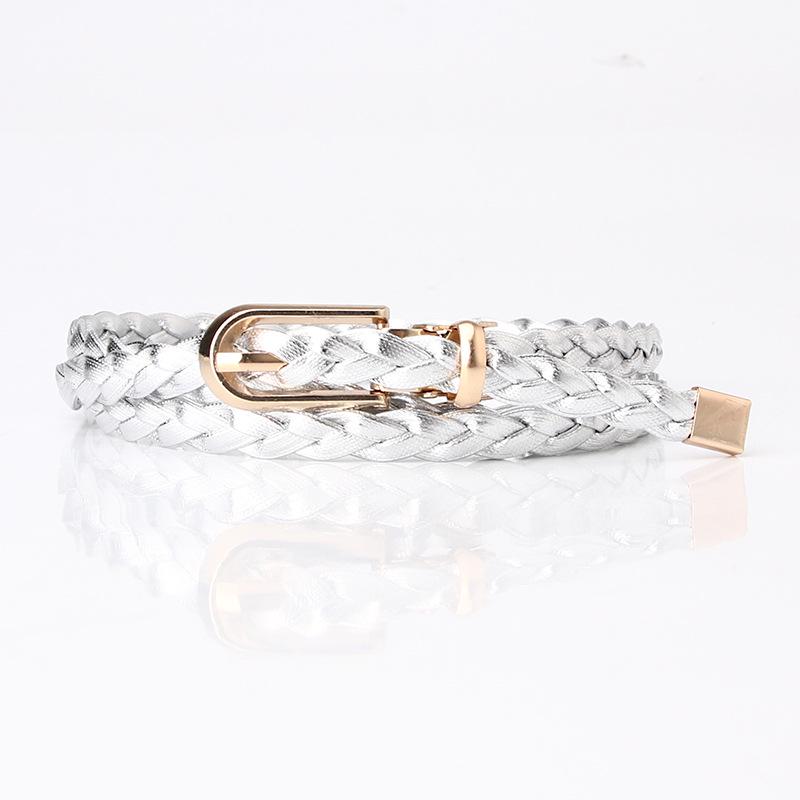 

Женский узкий кожаный ремень в корейском стиле с пряжкой-штифтом серебряный