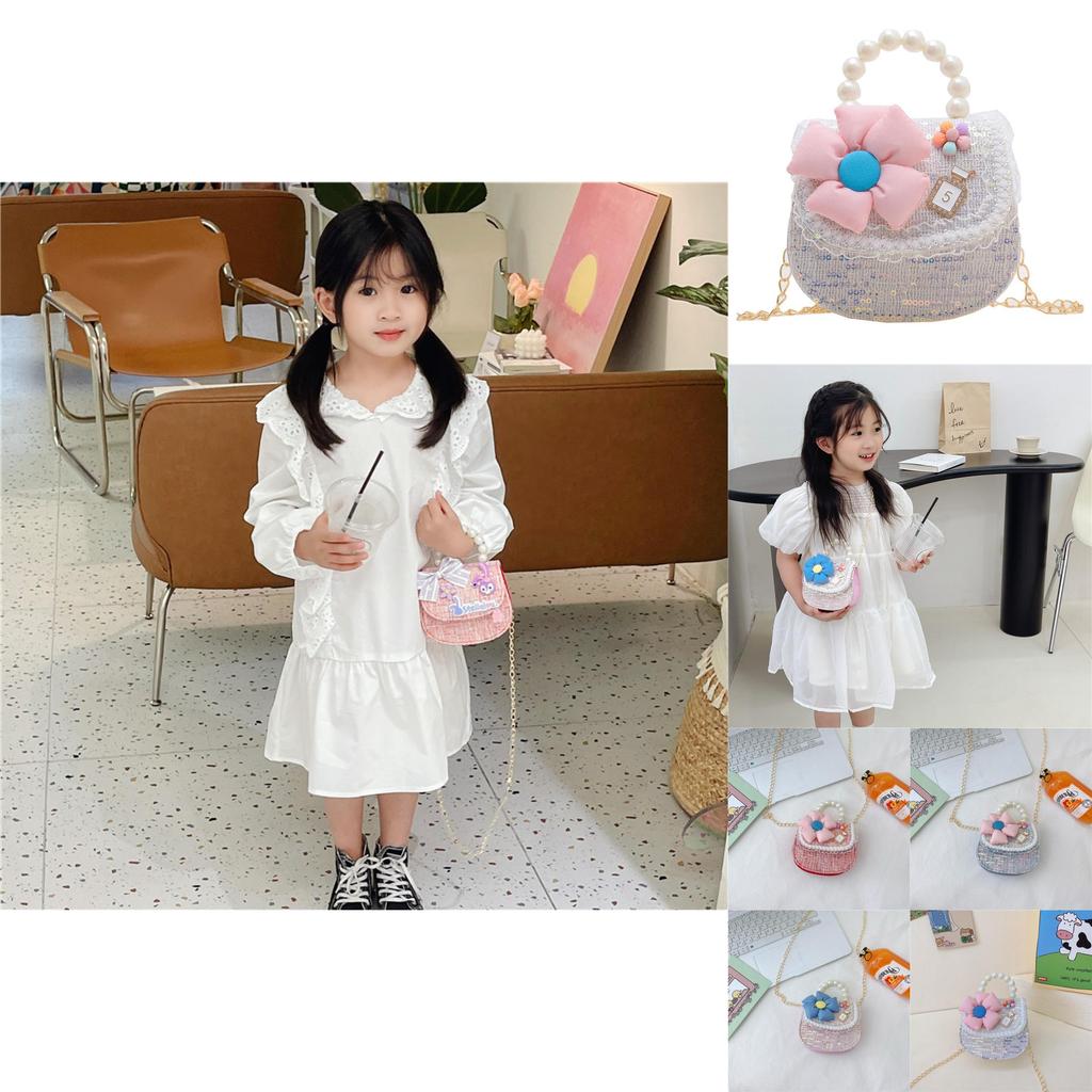 Adorable Pearl Handbag For Girls Sparkling Flower Sequin Shoulder Bag Kids Crossbody Spring Summer 2023