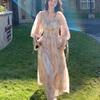 Gentle Fairy Chic Floral Midi Dress for Women - Square Neck, Youthful Mori Style, Vacation Ready.