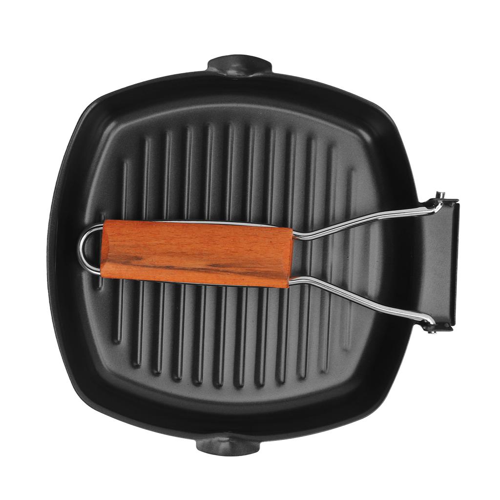 Frying Pan Folding Non Stick Portable Anti Scald Wooden Handle Steak Pan for Cooking Camping Dining