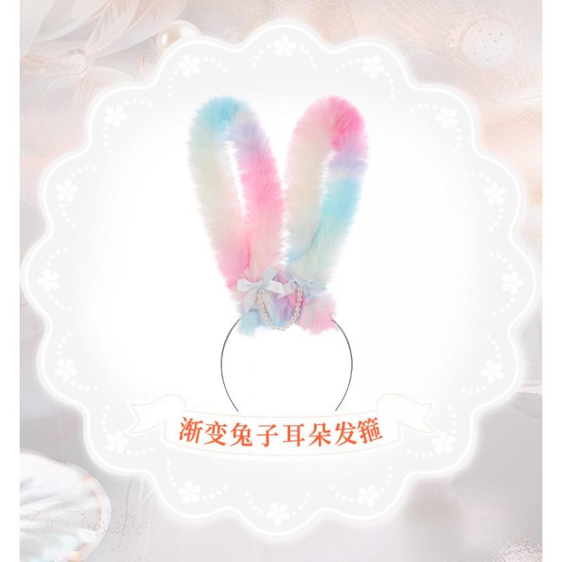 Handmade Plush Gradient Bunny Ears Headband Cosplay Accessory Women Men Costume Party Festival