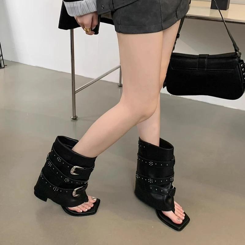 Clip Toe New Women Fashion Boots Belt Buckle Chunky Heel Retro Boots Lightweight Comfortable Fashion Short Boots Commuter Shoes