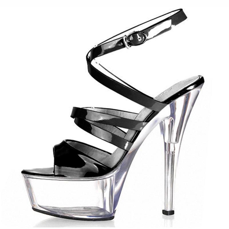 15Cm high heels thin heels waterproof table shoes color matching hollow hate sky high crystal wedding shoes women