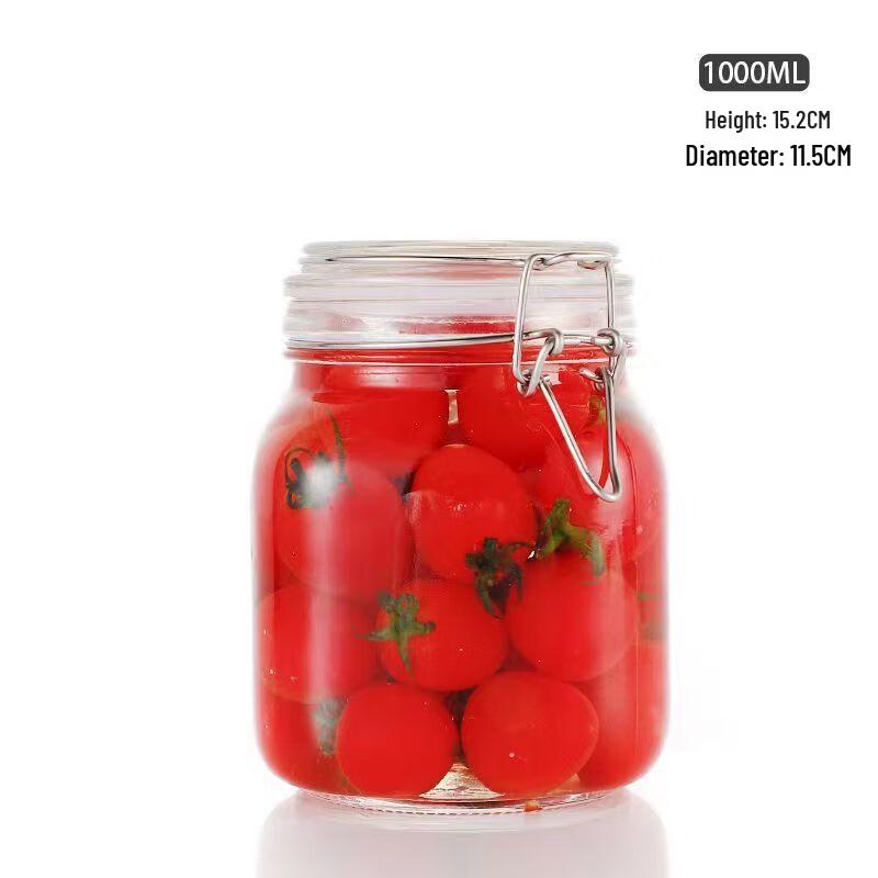 

Стеклянная банка для хранения продуктов с зажимом из нержавеющей стали