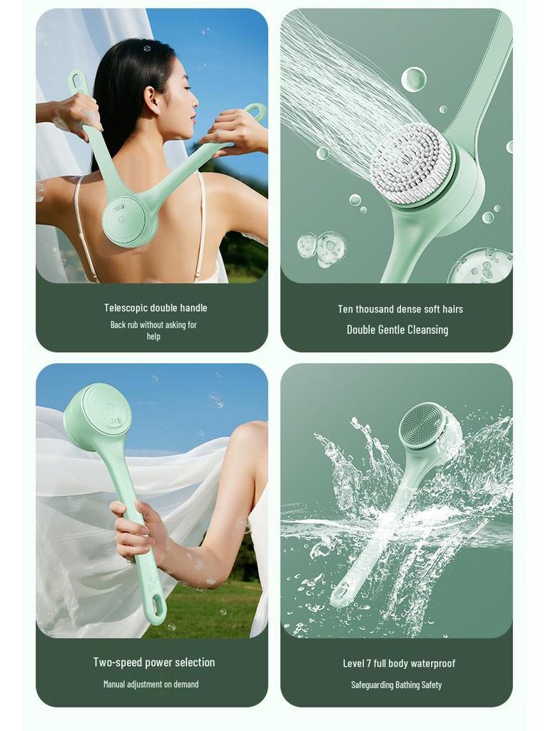 Elektrisk Multifunktionell Roterande Badborste: Utdragbar, Dubbelhandtag, Massage, Exfolierande & Avtagbar Duschskrubb