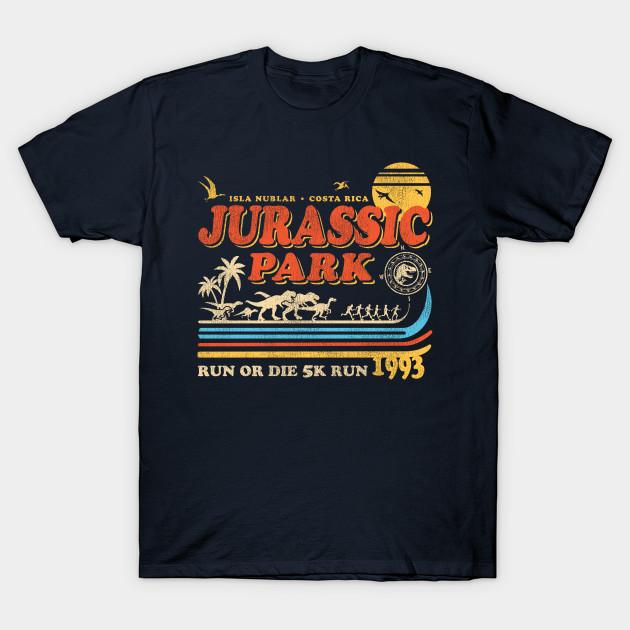 

Men Black Print T-shirt Dinosaur Park Run Or Die 1993 Worn No-Cut Transfer Paper Print Cotton Tshirt 2XL тёмно-синий
