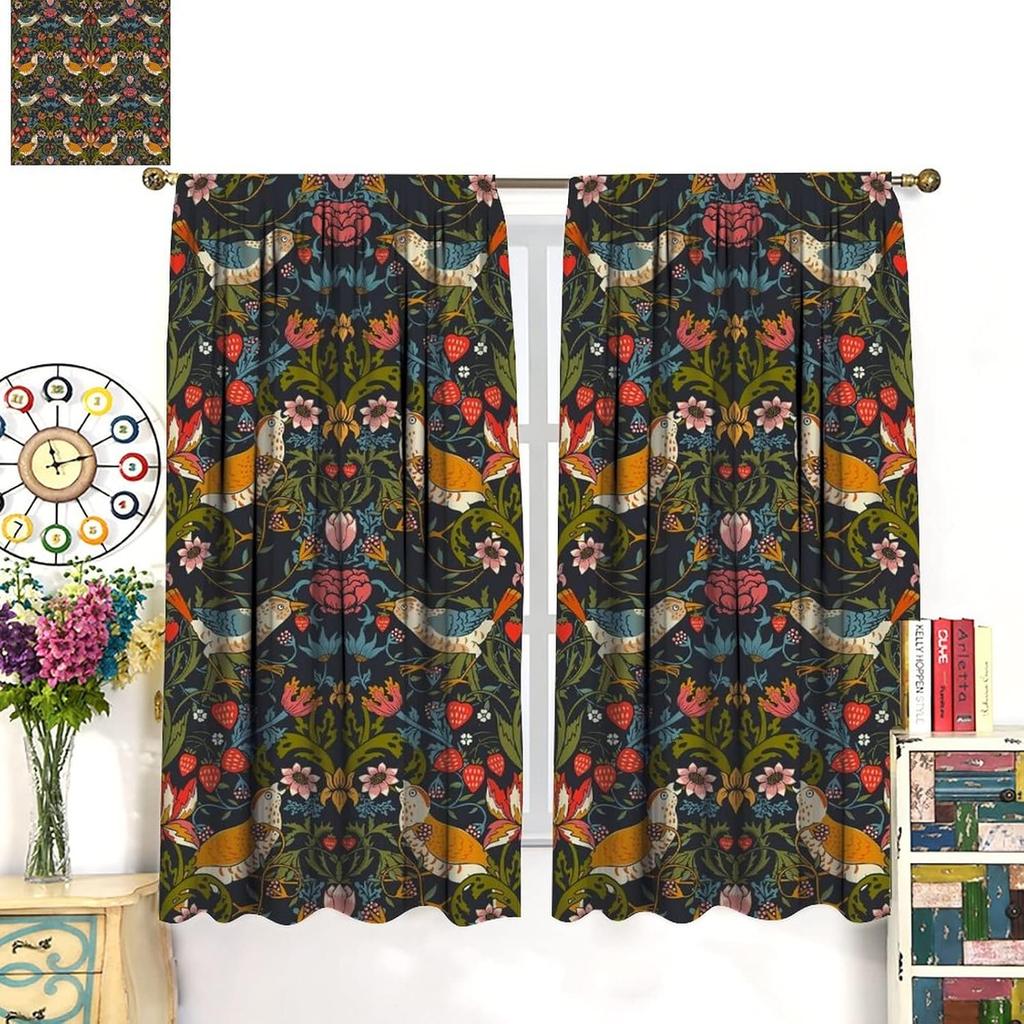 Bohemia William Morris Umělecké Závěsy Květiny Ptáci Bobule Retro Styl Obývací Pokoj Ložnice Zatemňovací Vyrobeno Z Polyesteru Dekor