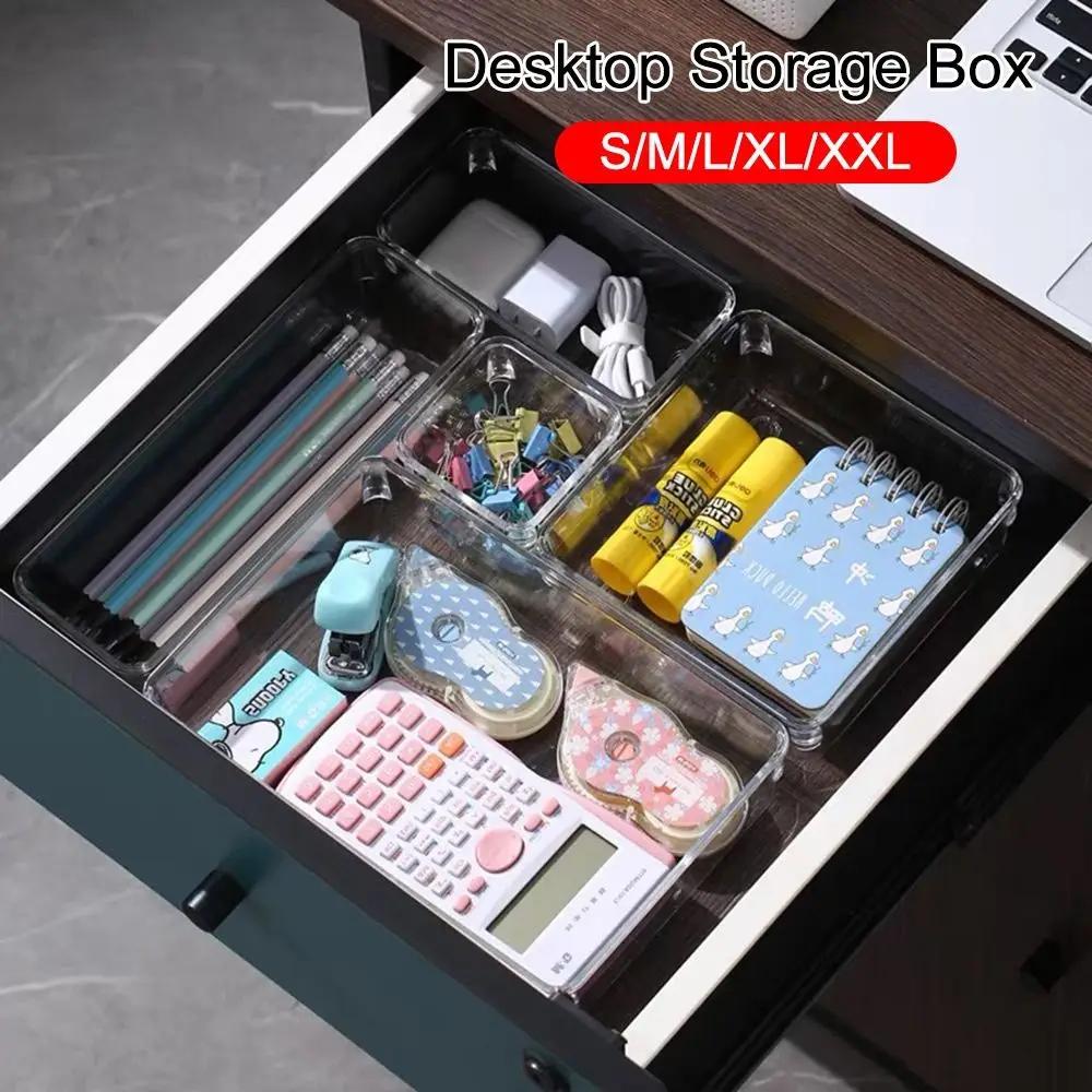 New S/M/L/XL/XXL Desktop Storage Box Drawer Sundries Sorting Storage Organizer Rectangular Transparent Cosmetics Organizer Boxes