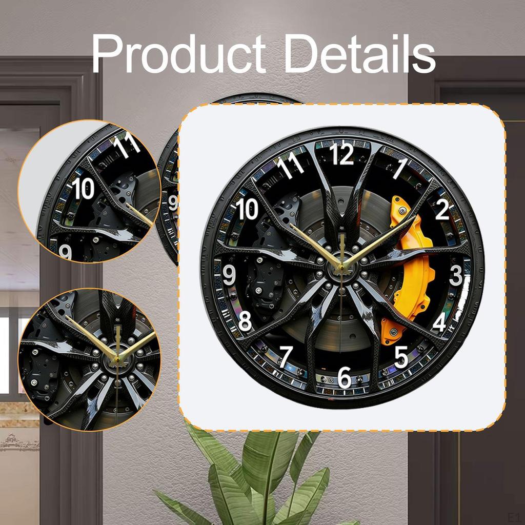 Car Wheel Shaped Wall Clock with , Decorative Ornament for Cafe, Bar, Indoor Bedroom