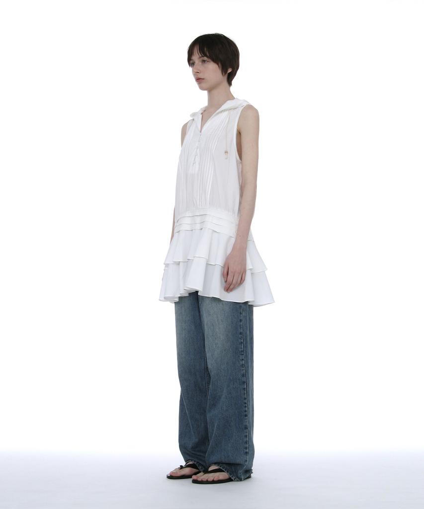 Partimento Woman Hooded Ruffle-Hem Tunic Dress_White