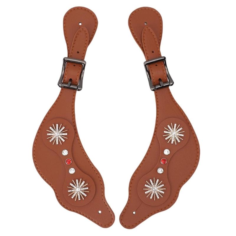 Vintage Western Good Strap with Adjustable Buckles PU Leather Western Flower Boot Good Strap for Horses Riders