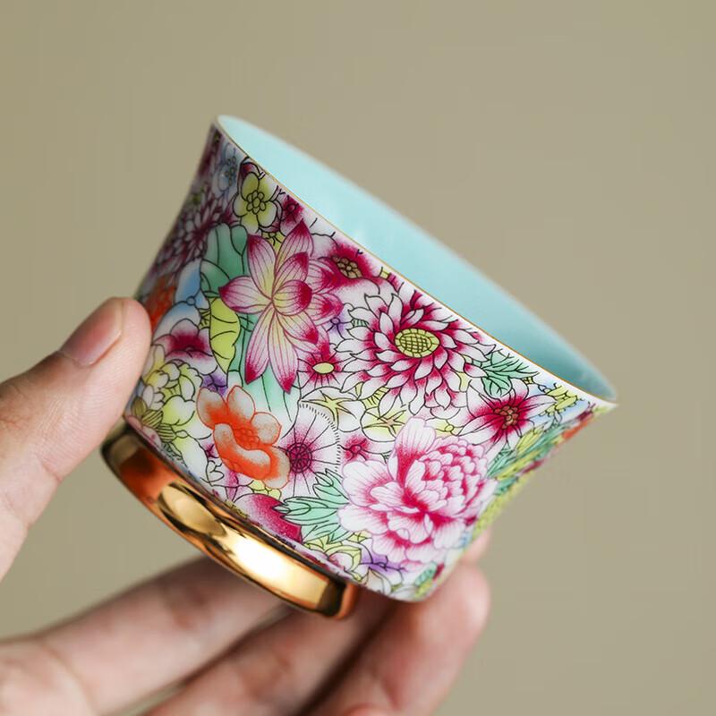 Chaxun Blue & White Floral Enamel Ceramic Master Tea Cup