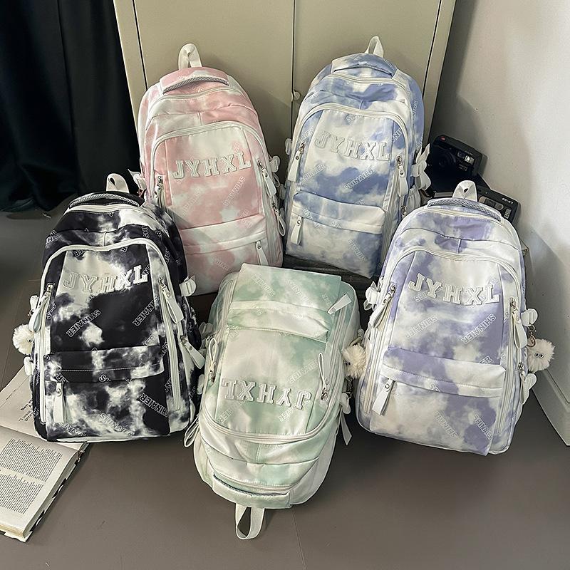 Schoolbag New Alphabet Embroidery Backpack Men's and Women's Versatile Fashion Tie-Dyeing Student School Bag Large Capacity Casual Computer Backpack