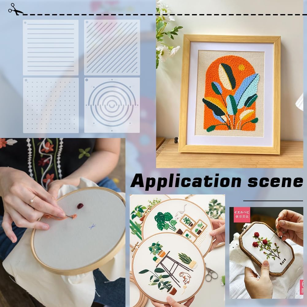 BENECREAT 4 Acrylic Birth Template,Dot,Line,Arc,Slash Acrylic Embroidery Tool Drawing Line Template,For Hand Quilting and Embroidery,2.5 mm Thick