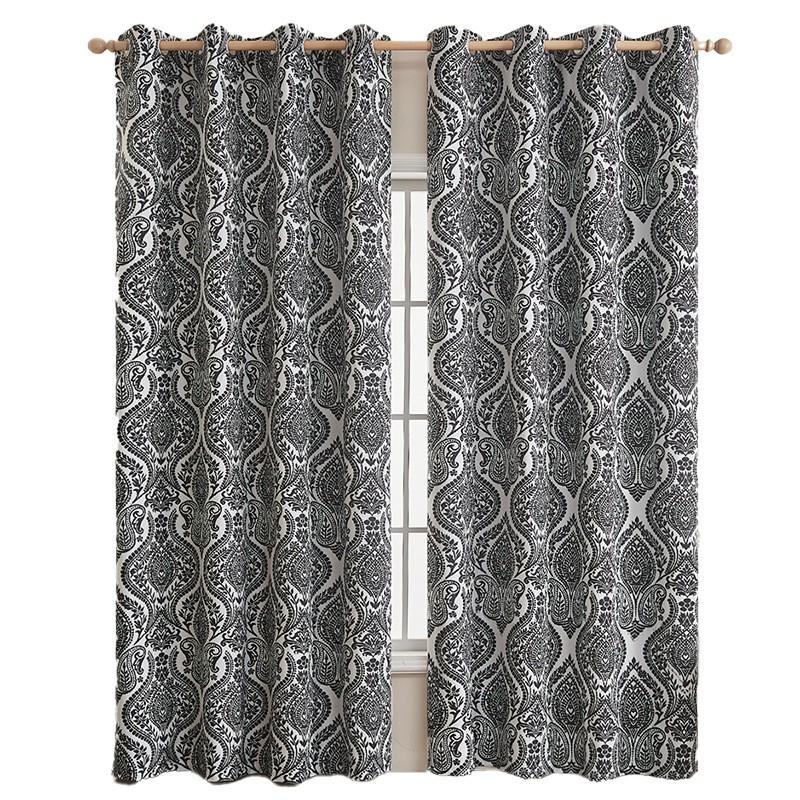 Full Blackout Curtain With Eco-Friendly Coating Floral Geometric Patterns Grommet Top Living Room Bedroom