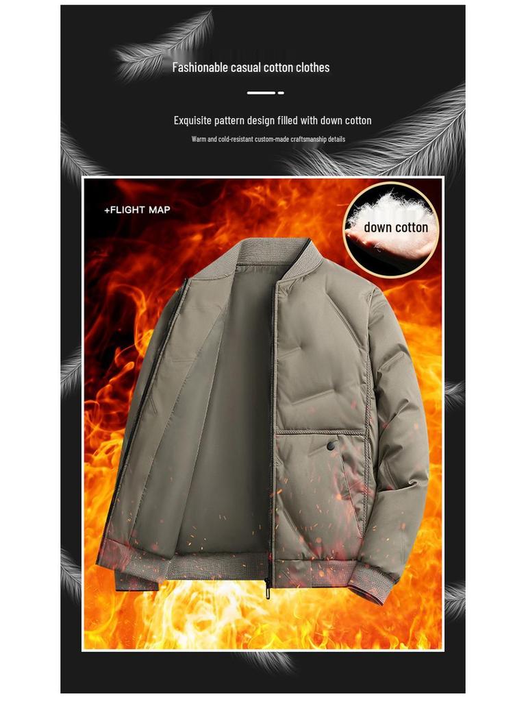 Men's High-Quality Down Cotton Baseball Collar Cardigan Solid Color Jacket