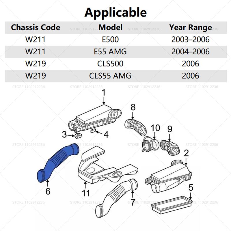 For 2003-2006 W211 W219 Mercedes Benz E/CLS Class E500 E55 AMG CLS500 CLS55 AMG Air Intake Duct Hose Tube 1130942182 1130942282