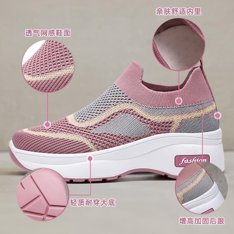 Shoes Women's Spring Platform Casual Style Women's Shoes Heightening Shoes Mesh Breathable Single Shoes