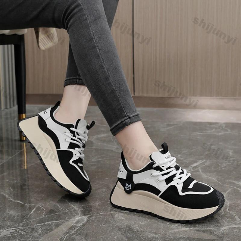 Fashion Fashion Platform Sneakers for Women 2025 Spring Thick Bottom Vulcanized Shoes Woman Lace Up Casual Wear-resistant Running Shoe