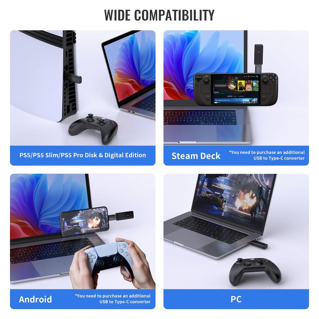 EJGAME Deck Plattform Controller Adapter Kompatibel mit allen PS5 Spielen Gyrosensor Vibrationsfunktion Tastenbelegung Turbo-Feuerfunktion Ein-Tasten-Kombination