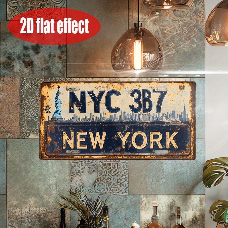 

D Flat pc Vintage NYC Metal Sign Aluminum Wall Art with Statue of Liberty Skyline Design Retro Urban Decor for Travel 15x30cm(5.9x7.8inch)
