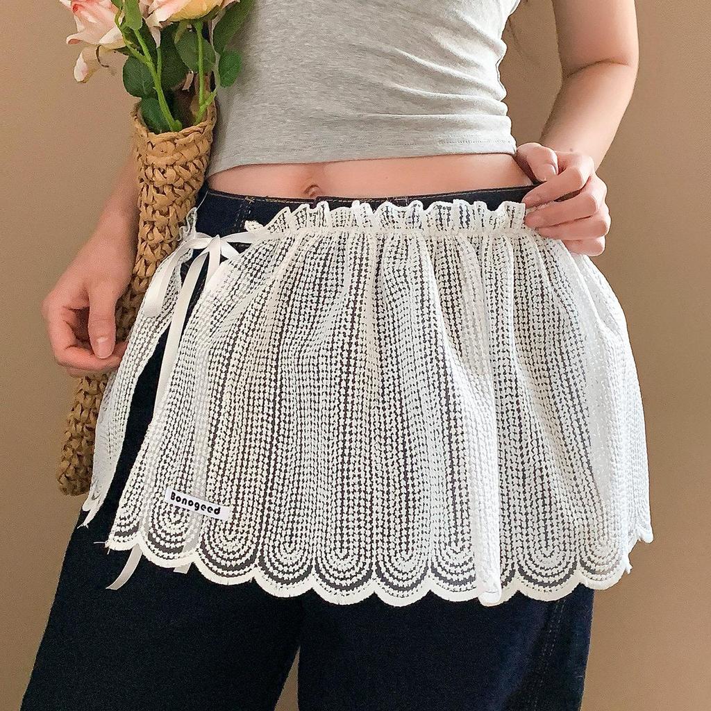 Korean Mesh Polka Dot Lace Butt Curtain: Chic Layering Waist Accessory for Girls with Pants & Skirts.