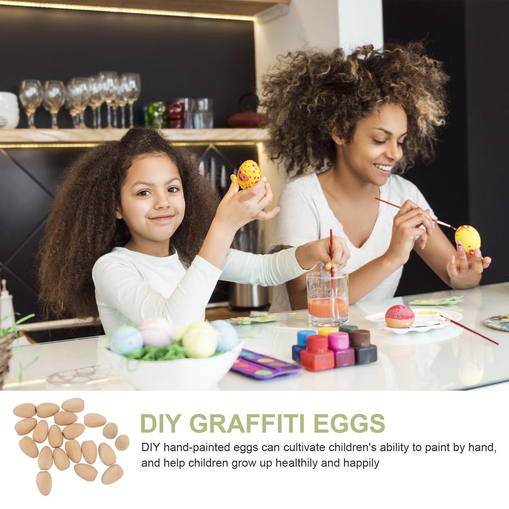 20Pcs DIY Doodle Eggs Kids Hand Painted Craft Flat Bottom Unfinished Wooden Easter Eggs for Painting Exercises