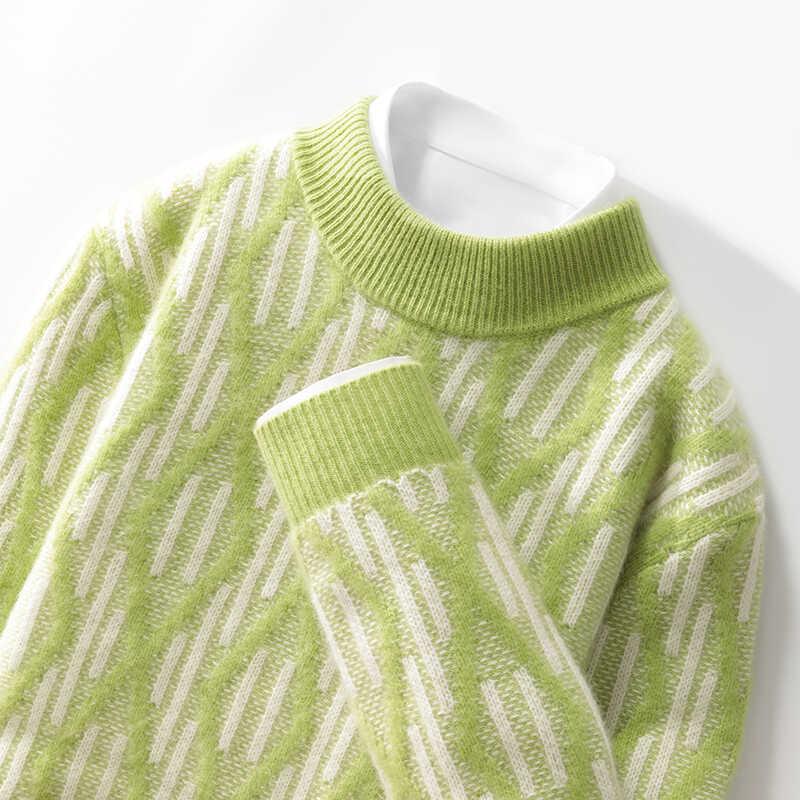 

Men s Color Block Wool Knit Sweater - Half-High Collar, Thickened, for Autumn/Winter. 2XL колір зеленого яблука