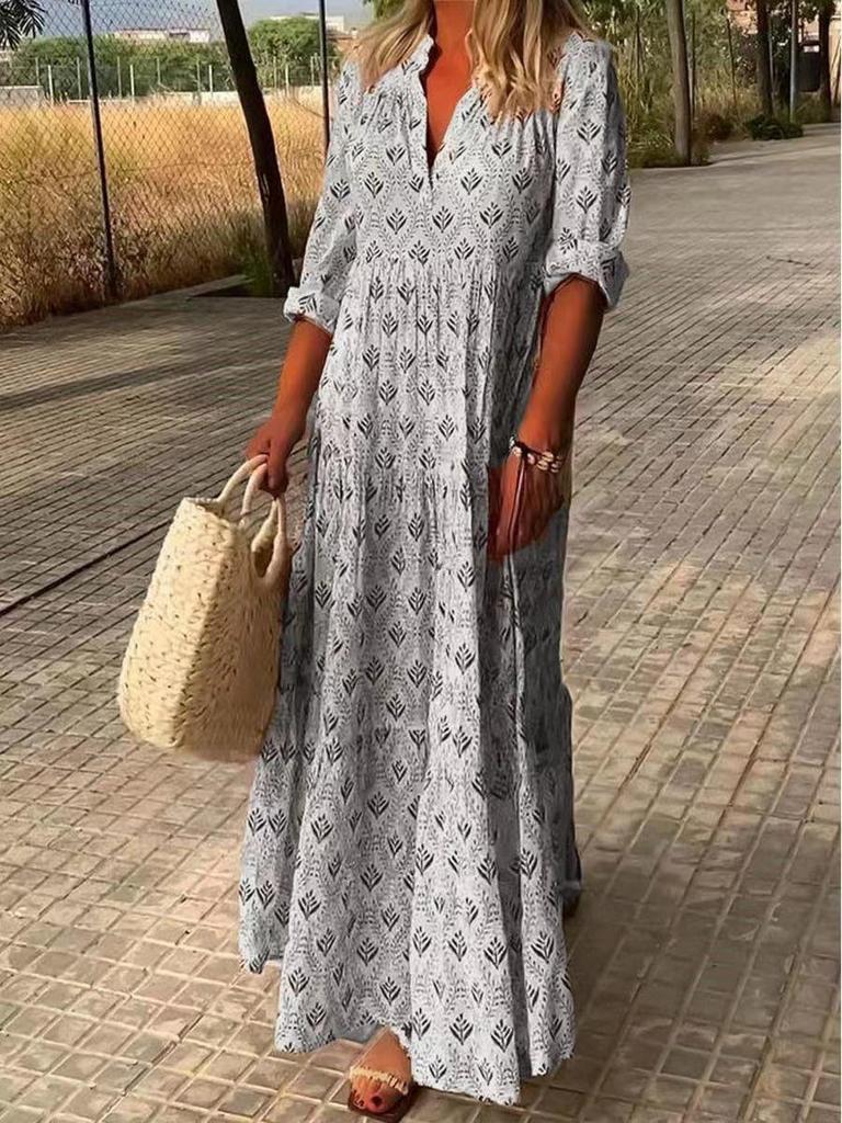 2023 Autumn/Winter Retro Stand Collar Loose Plus Size Fashion Long Dress